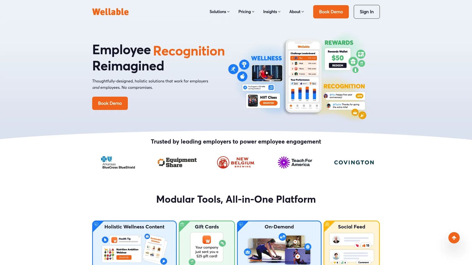 Wellable employee wellness platform homepage