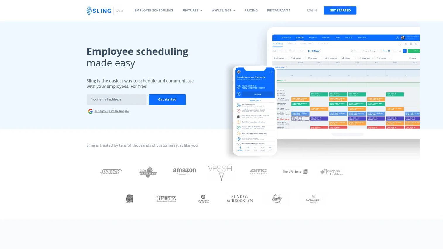 Sling employee scheduling software homepage