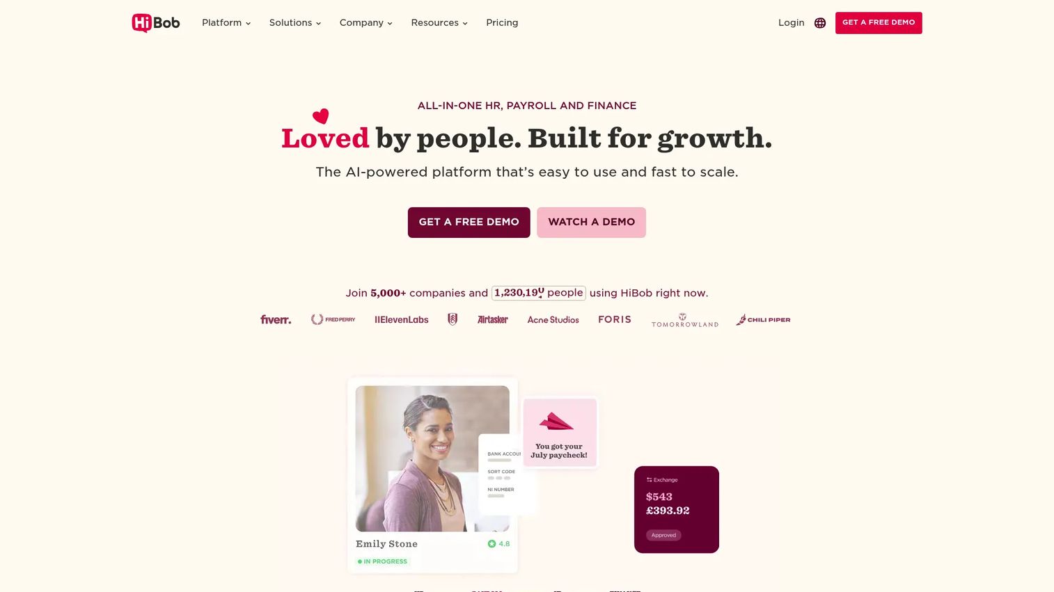 HiBob HR platform homepage