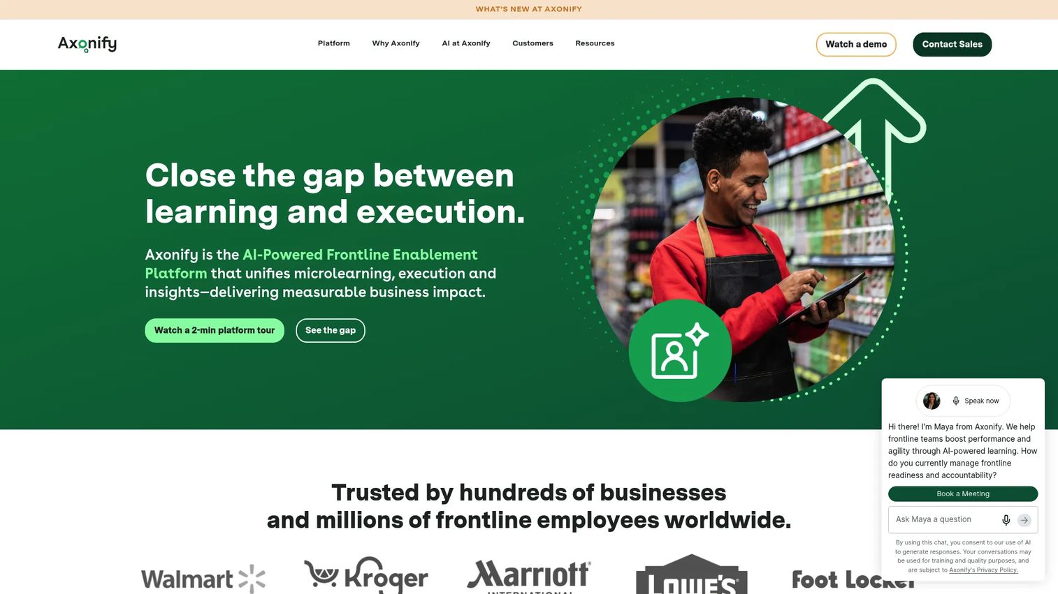 Axonify frontline enablement platform homepage