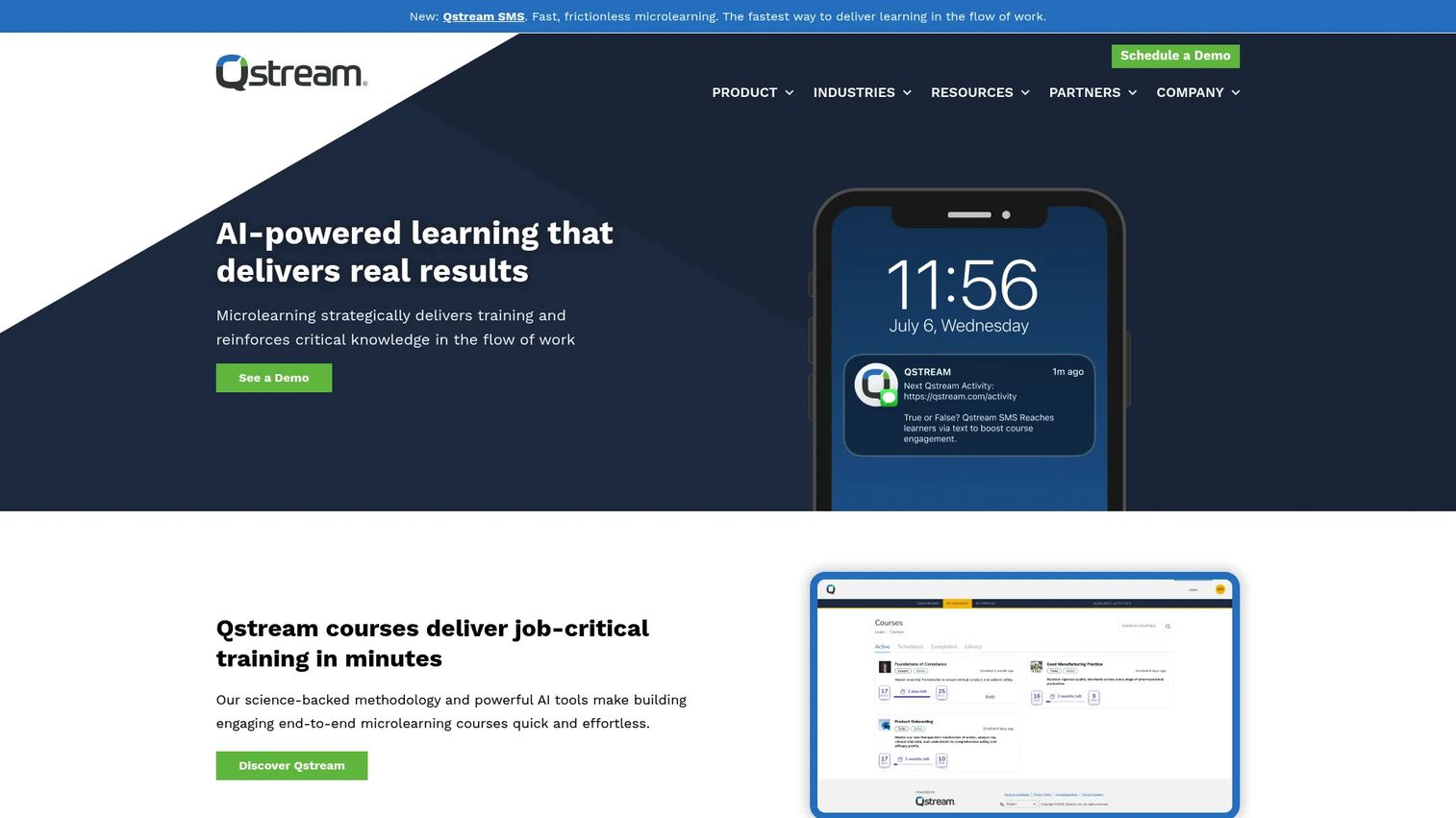 Qstream knowledge reinforcement platform homepage