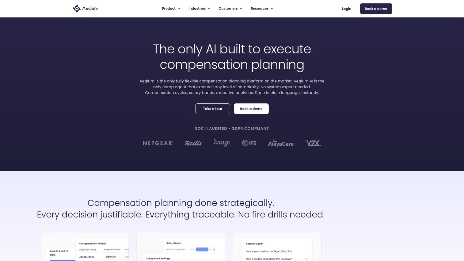 Aeqium compensation planning platform homepage