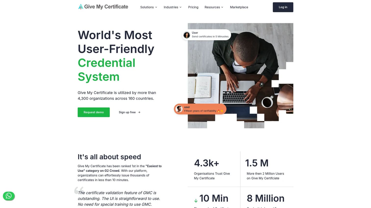Give My Certificate digital credential platform homepage