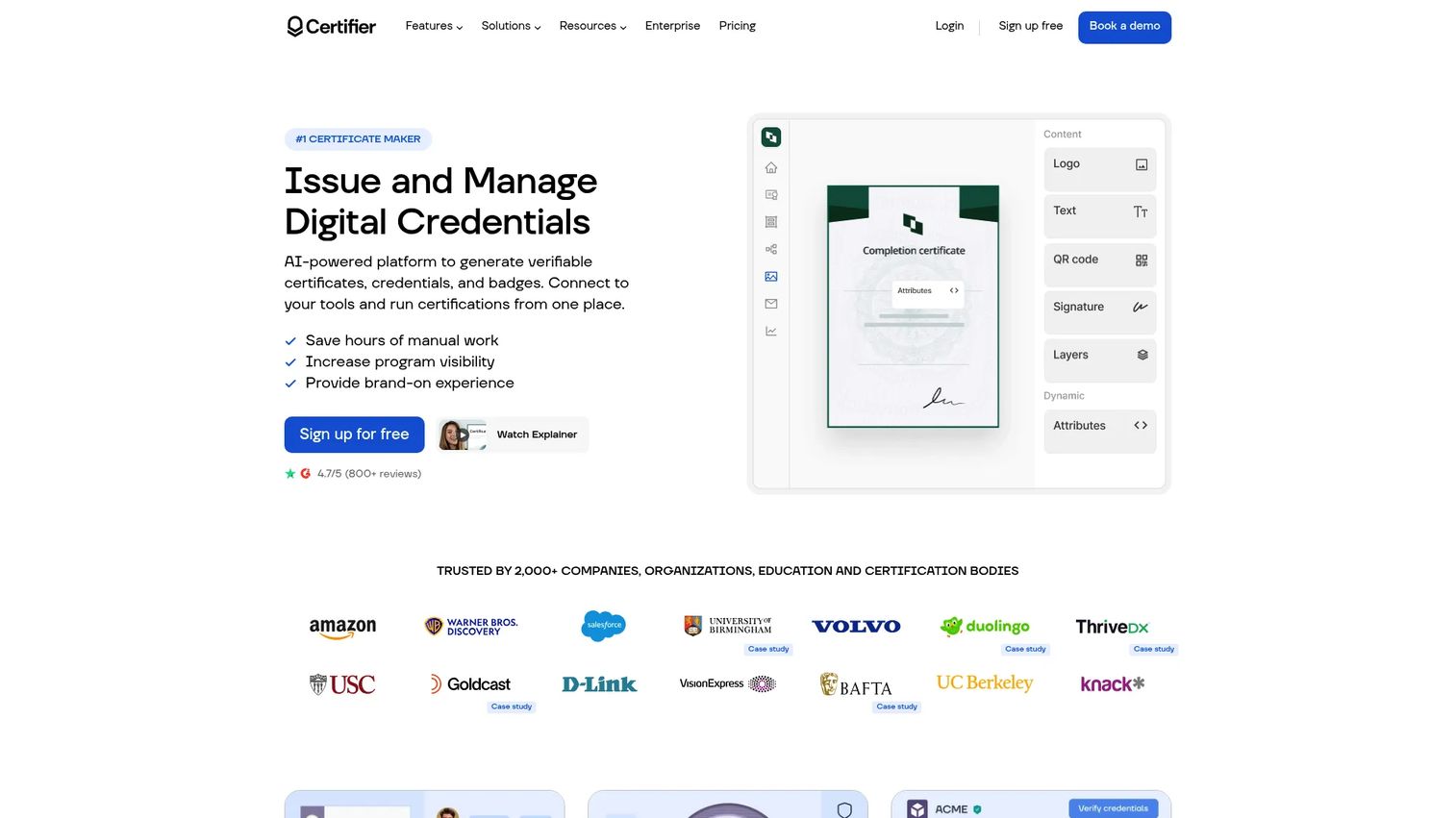 Certifier digital credential platform homepage