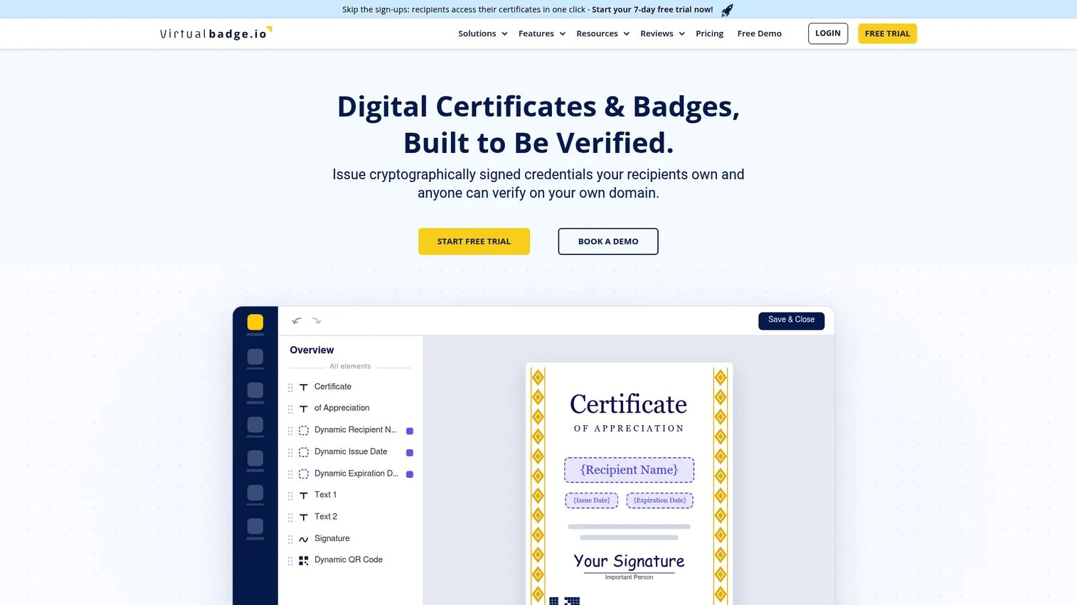 Virtualbadge.io digital credentialing software homepage