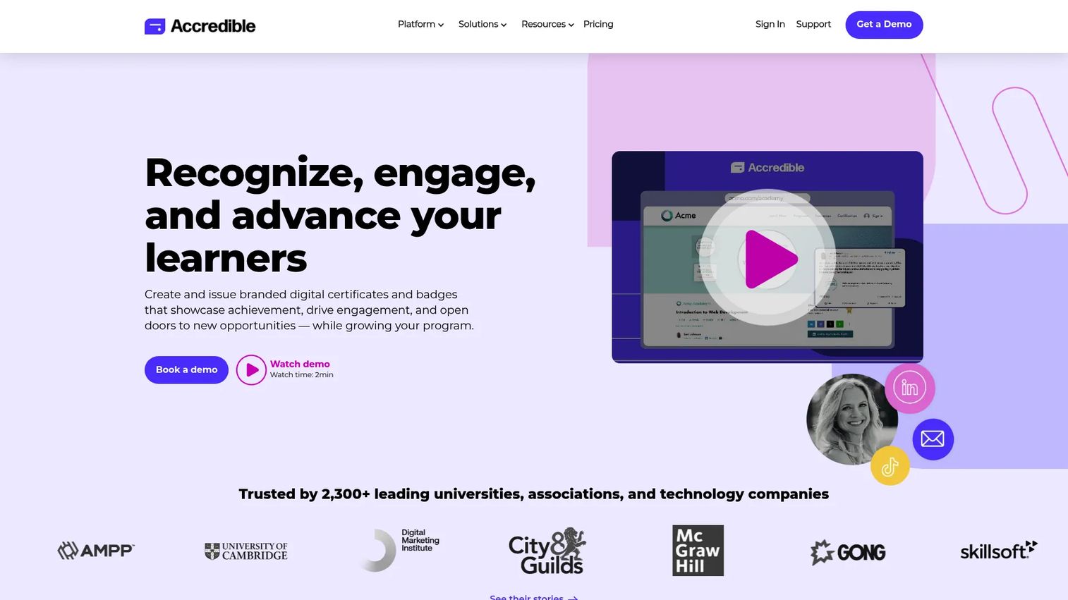 Accredible digital credential platform homepage