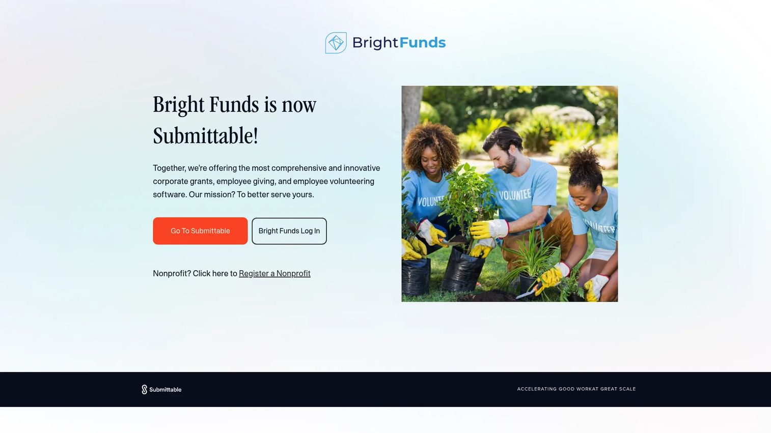 Bright Funds employee giving platform homepage