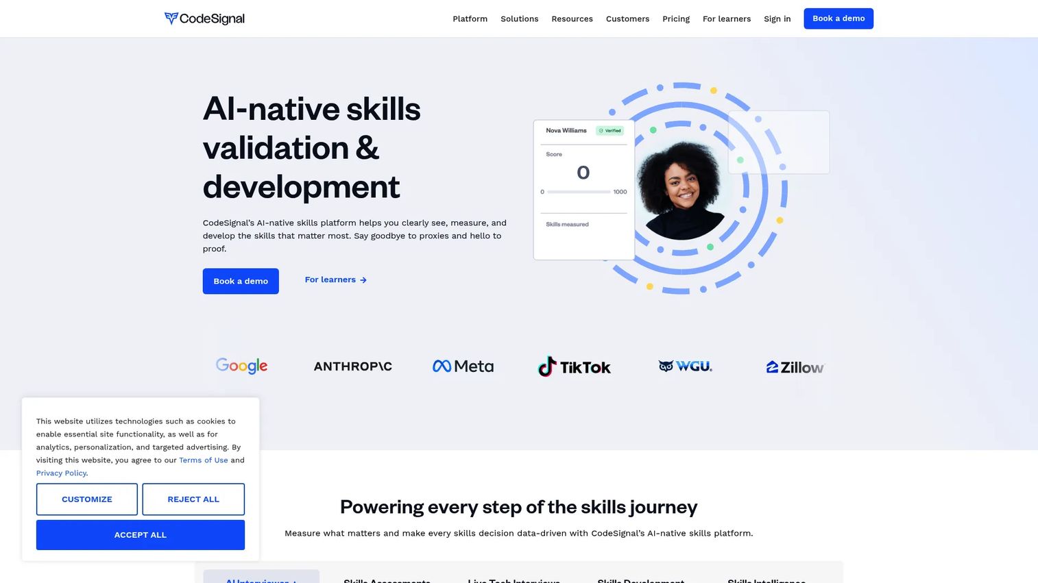 CodeSignal technical skills assessment platform homepage