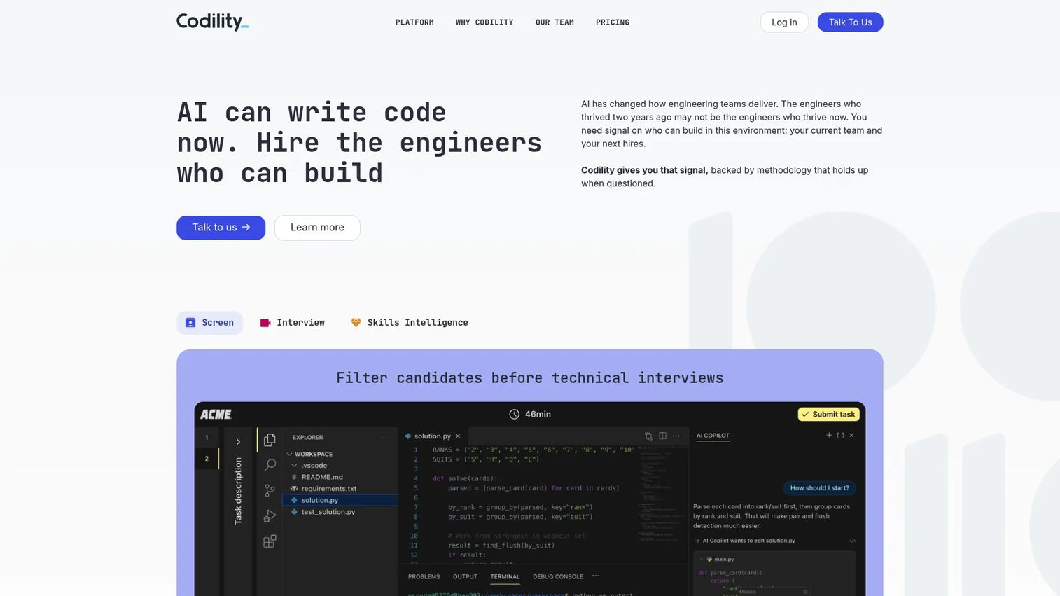 Codility technical assessment platform homepage