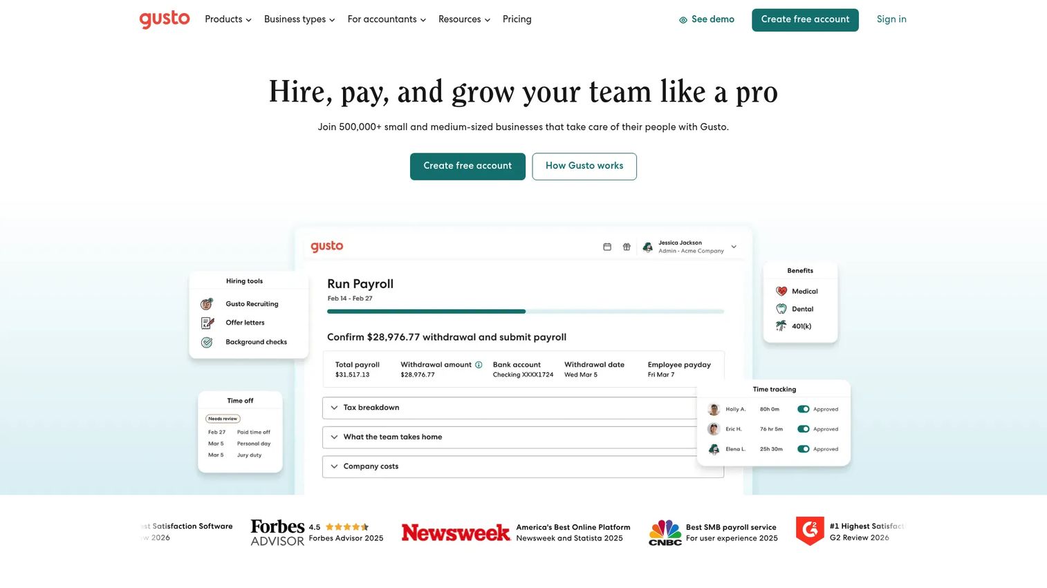 Gusto payroll and HR platform showing offboarding and final pay steps