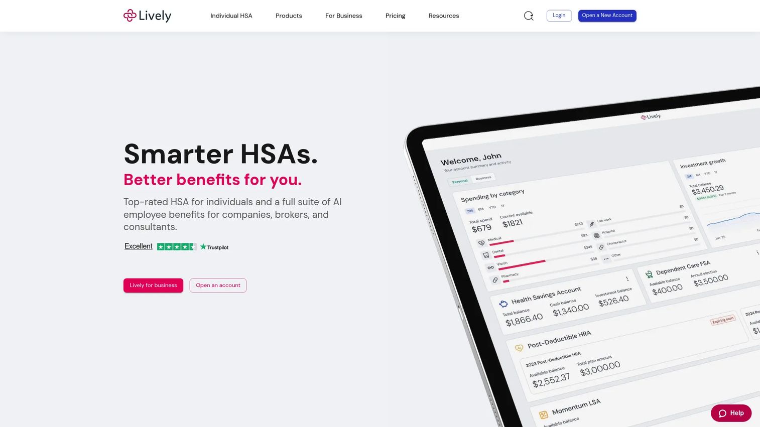 Lively HSA platform homepage