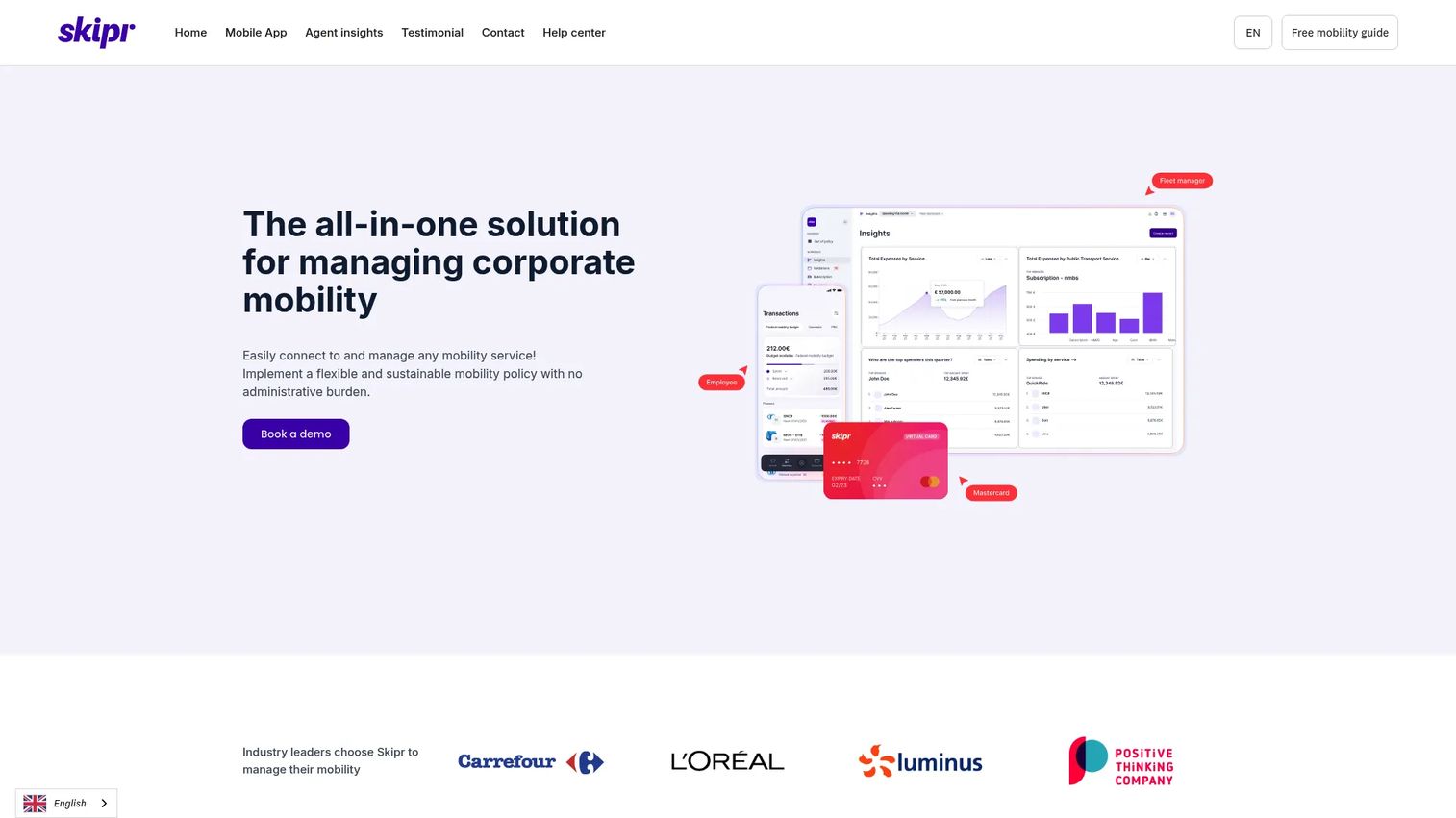 Skipr corporate mobility management homepage