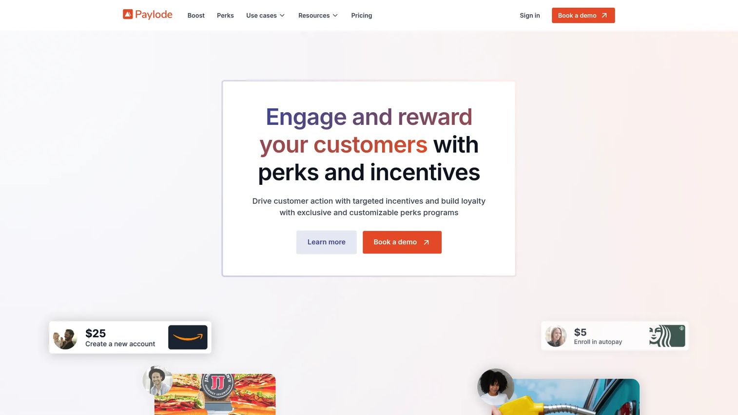 Paylode branded perks and incentive platform homepage