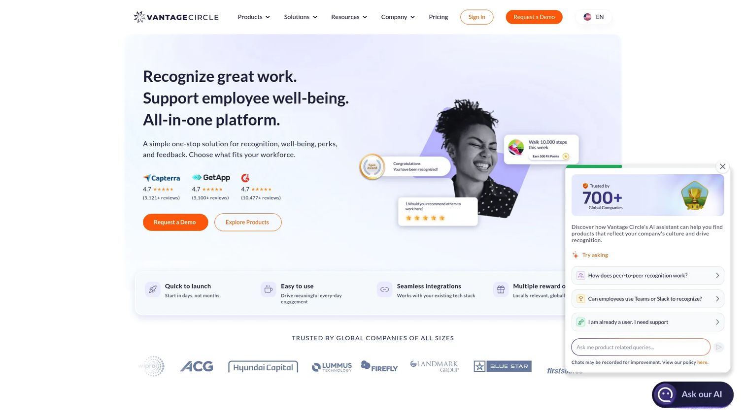 Vantage Circle employee engagement platform homepage