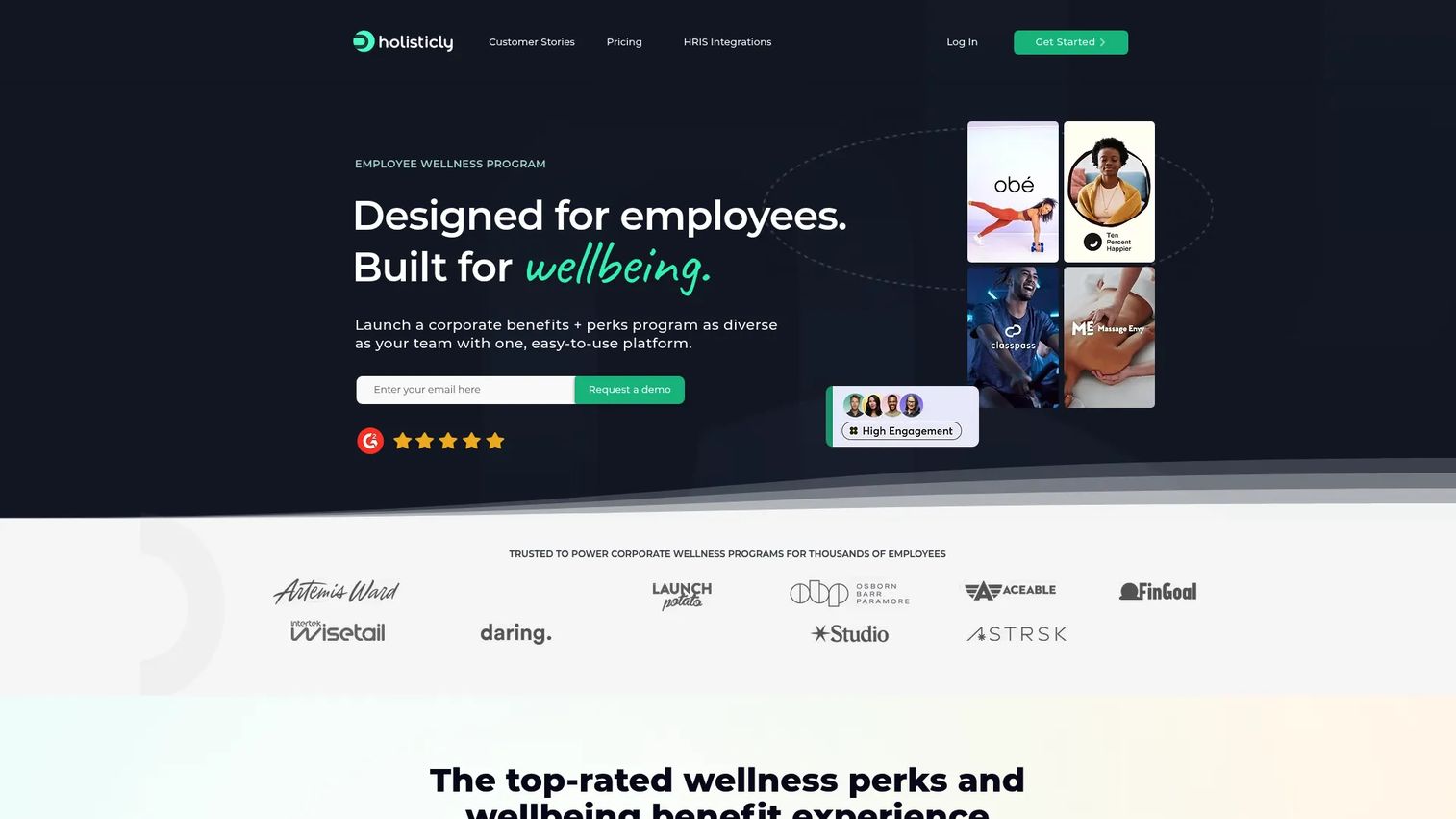 Holisticly wellness benefits and perks platform homepage