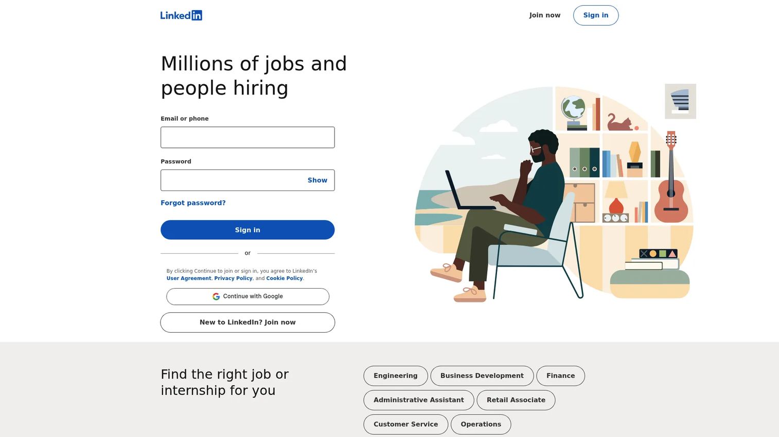 LinkedIn Jobs search homepage