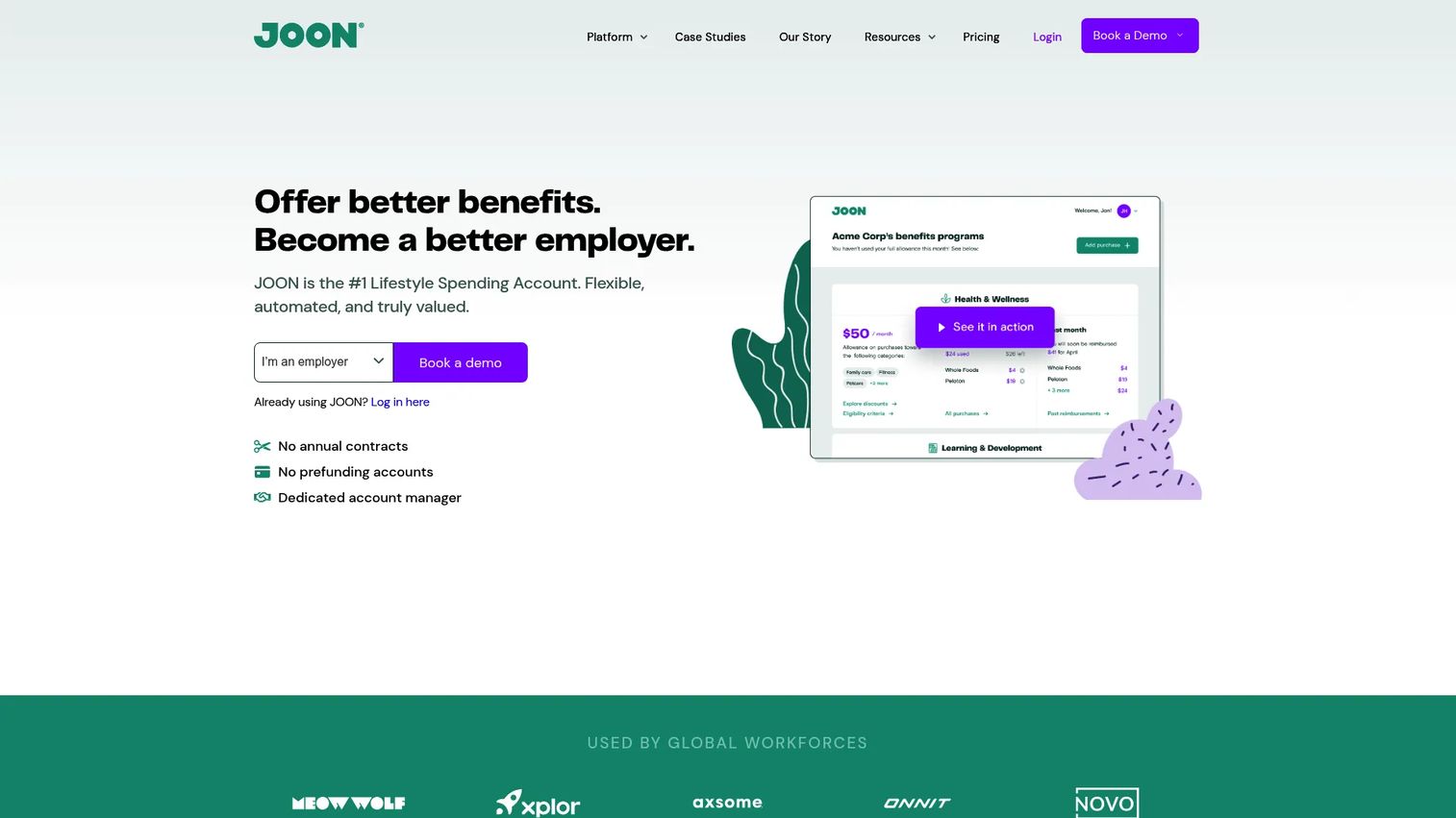 Joon lifestyle spending account platform homepage