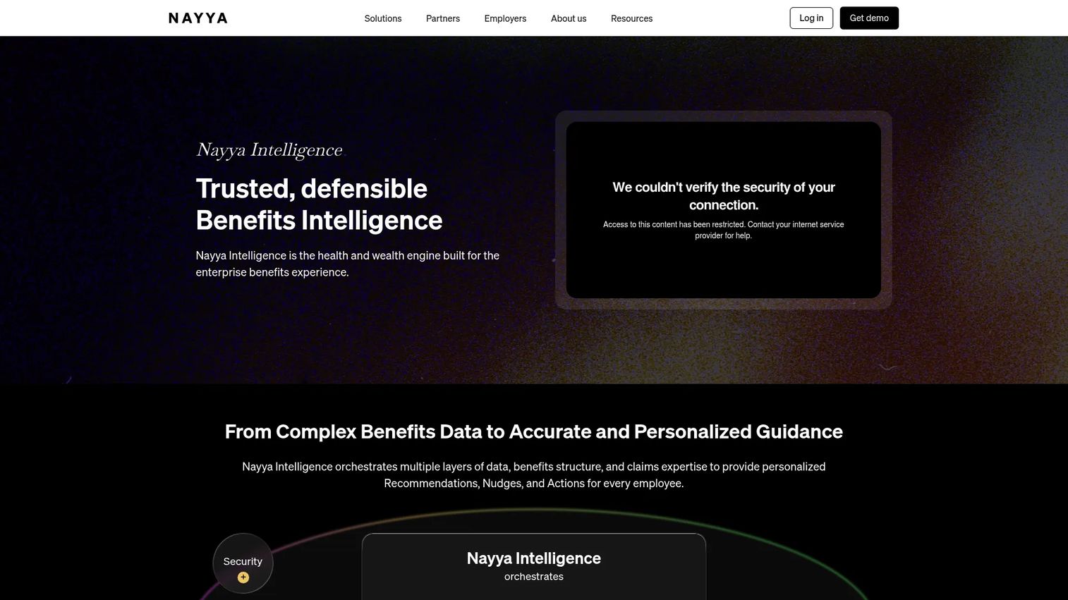 Nayya homepage showing benefits intelligence and decision support software
