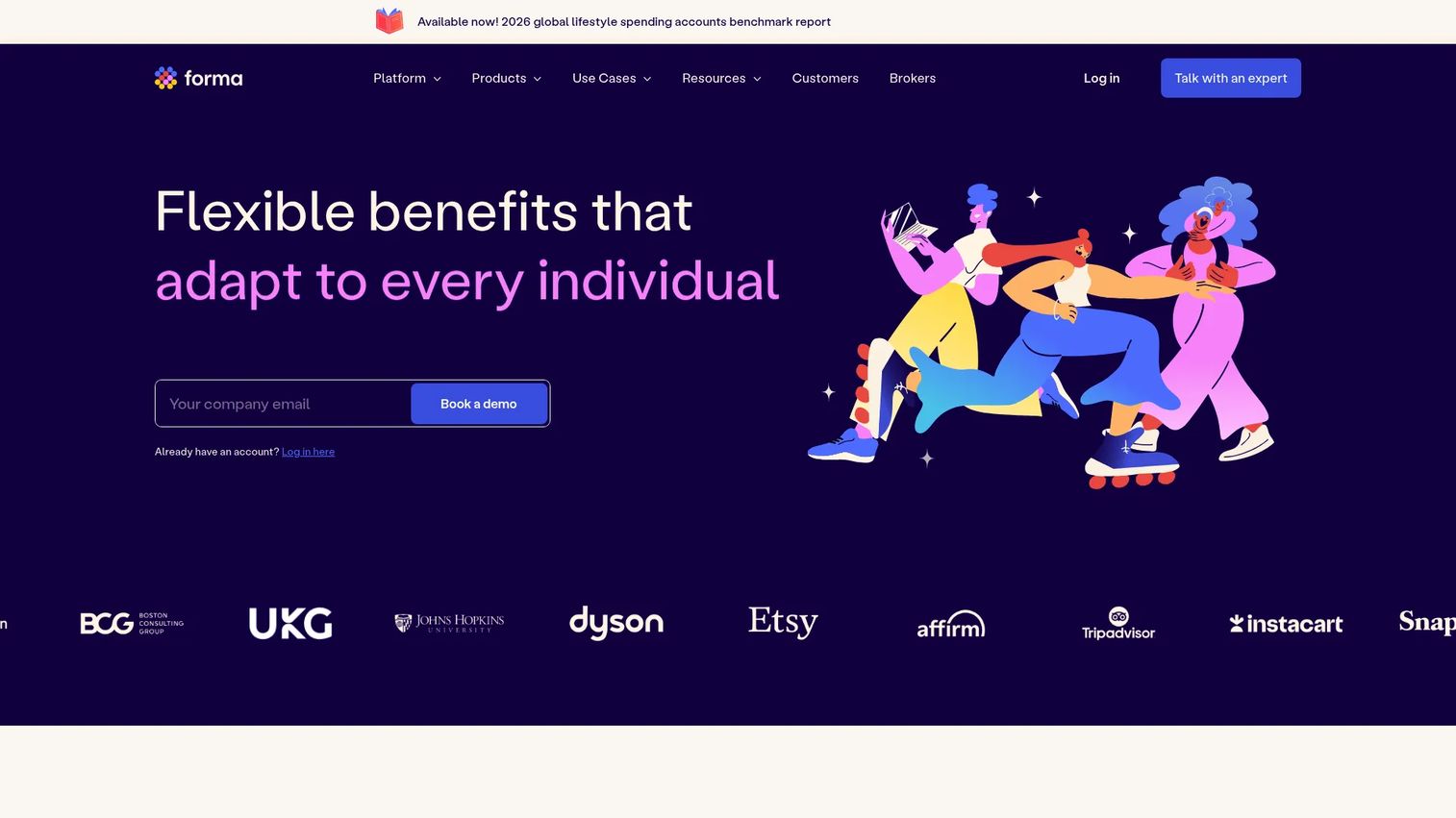 Forma homepage showing flexible employee benefits and lifestyle spending accounts