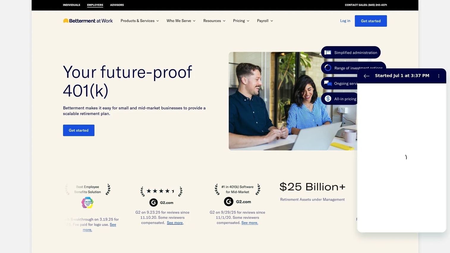 Betterment at Work 401k and financial wellness homepage