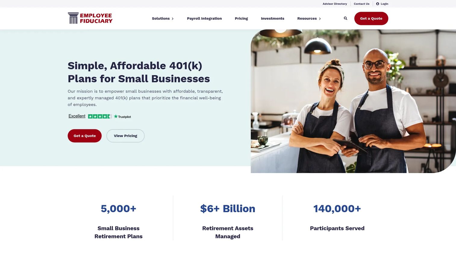 Employee Fiduciary small business 401k homepage