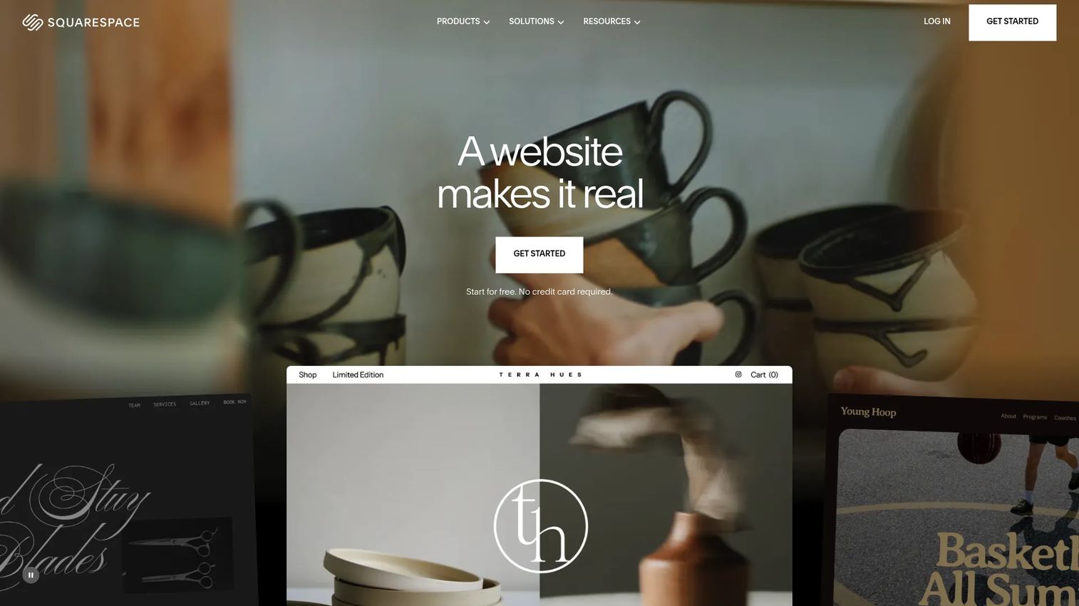 Squarespace homepage showing its template-driven website and commerce builder
