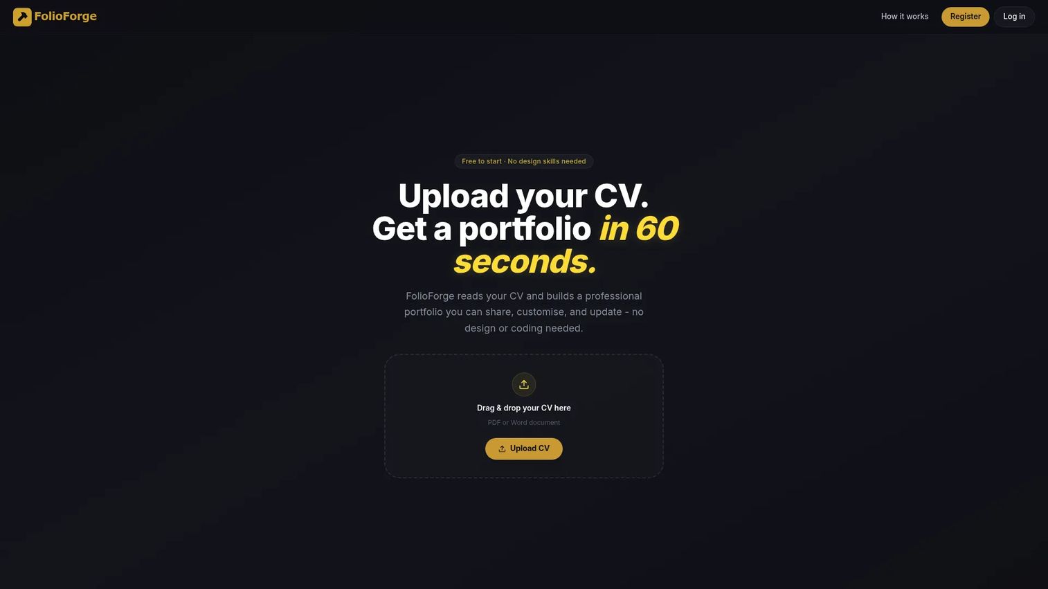 FolioForge AI portfolio builder homepage