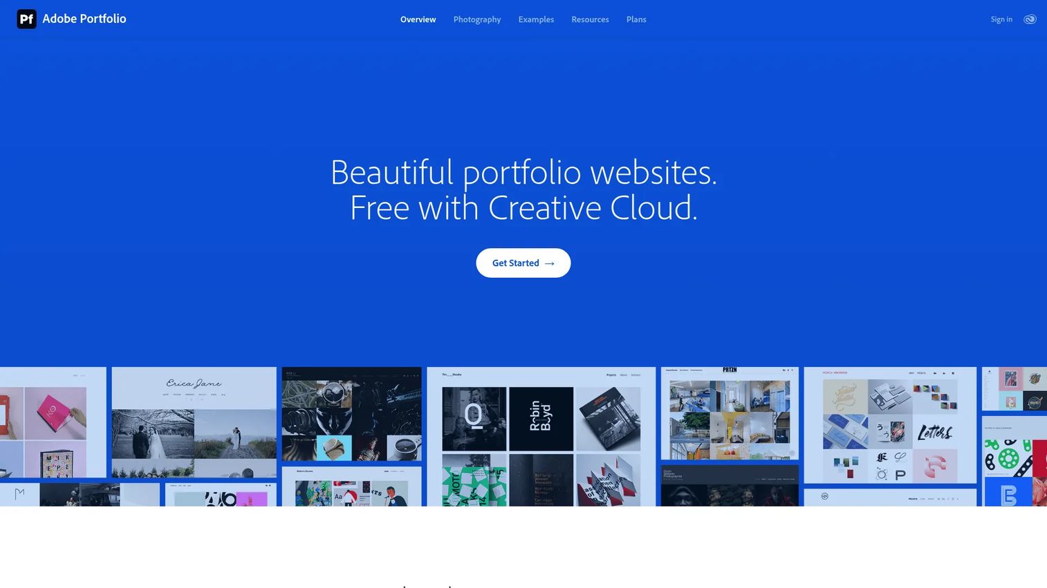 Adobe Portfolio homepage for building a creative portfolio site