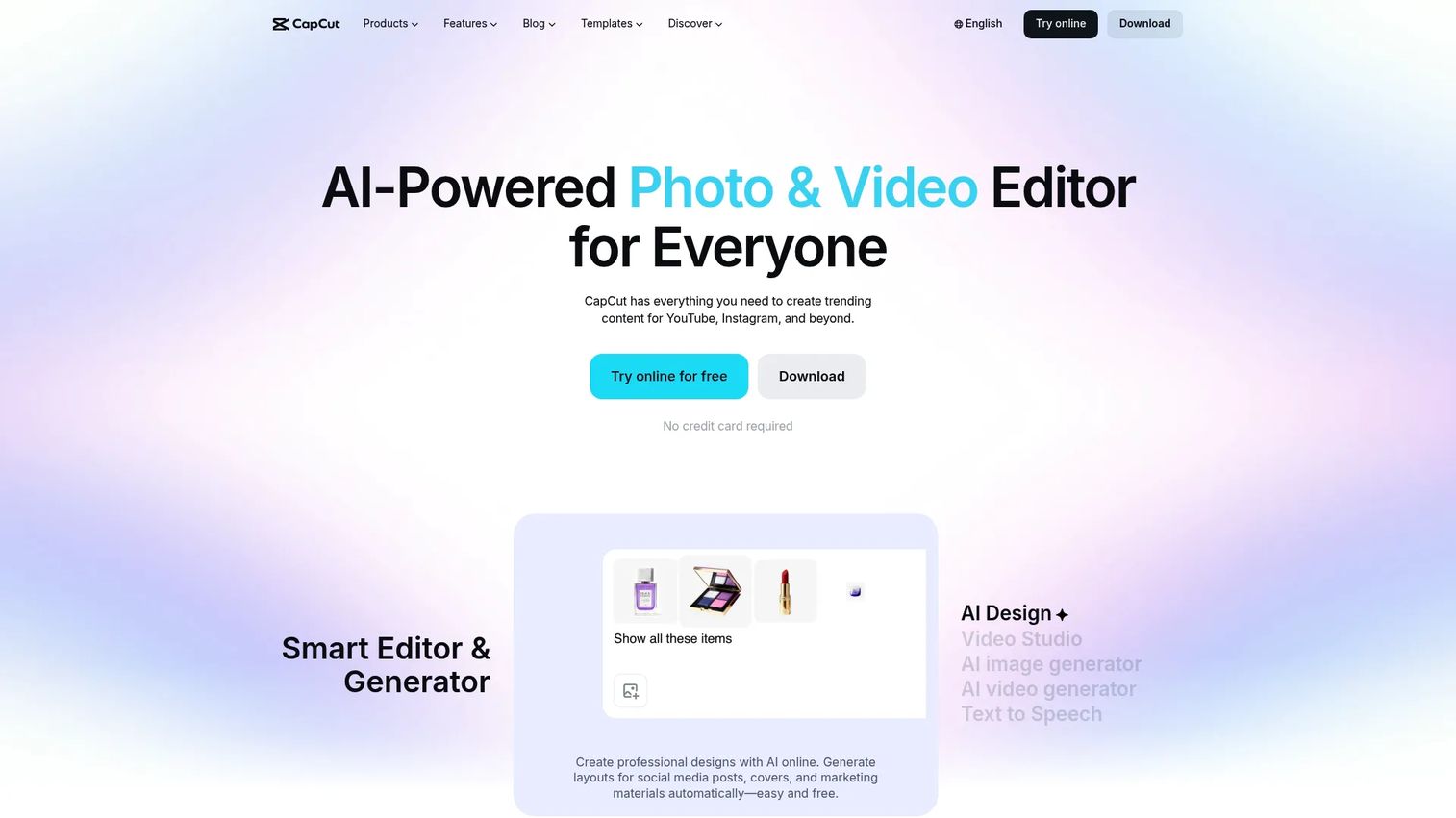 CapCut video editor homepage