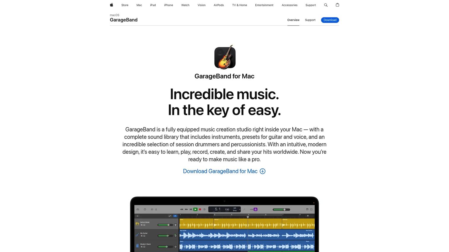 GarageBand music creation interface on Mac