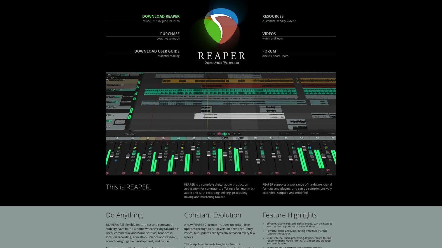 Reaper digital audio workstation interface
