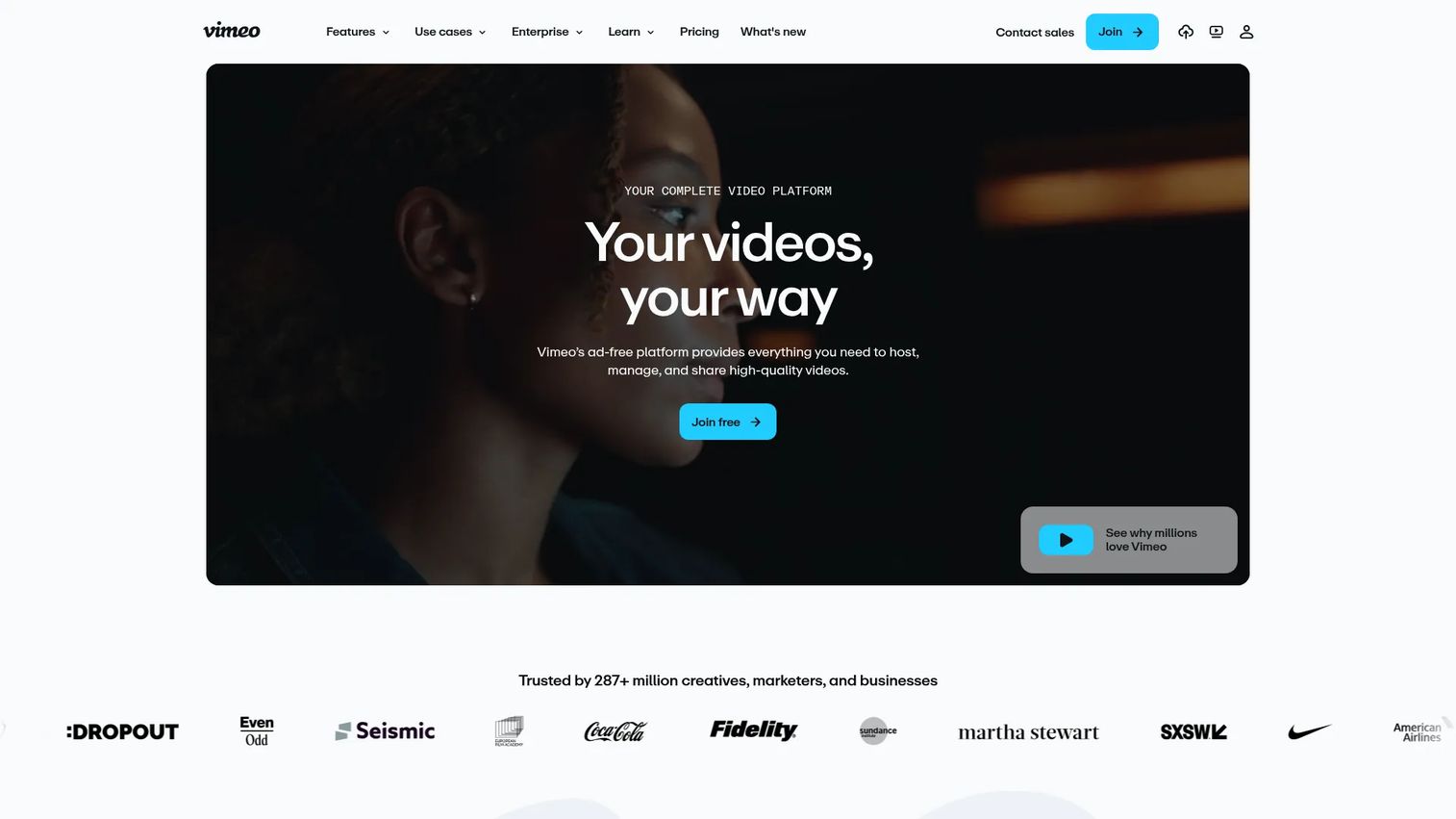 Vimeo video hosting homepage