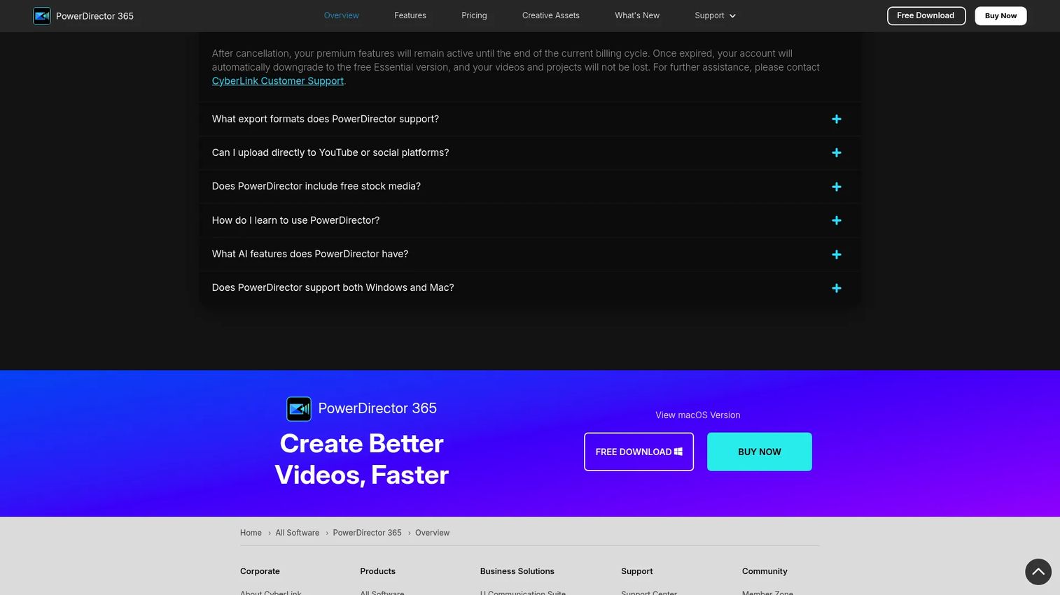 CyberLink PowerDirector video editing software homepage