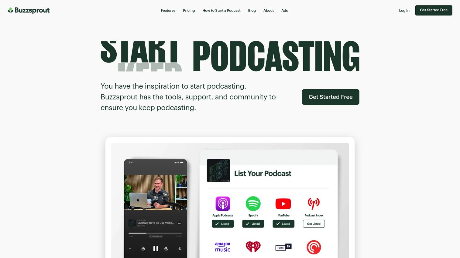 Buzzsprout podcast hosting platform homepage