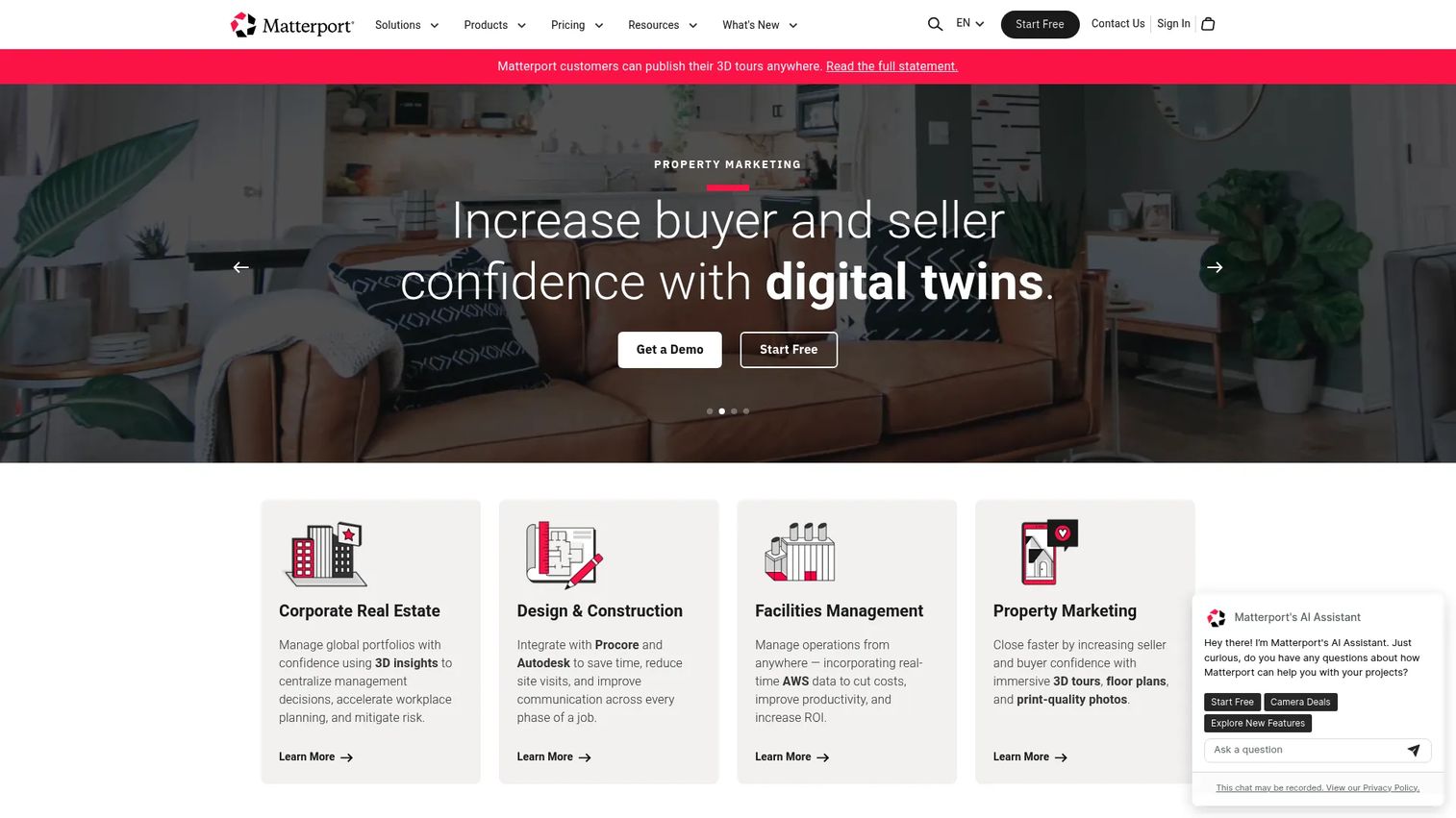Matterport virtual tour software homepage