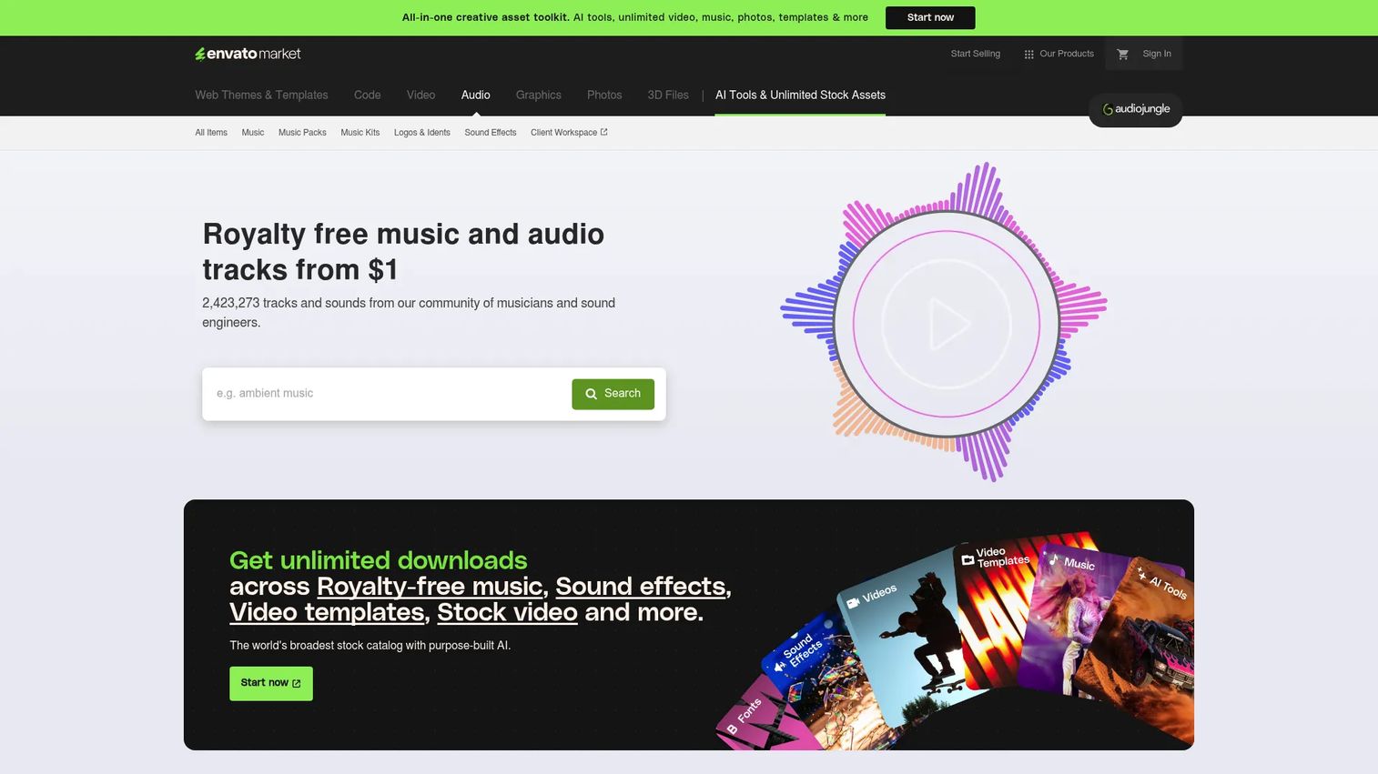 AudioJungle royalty-free music marketplace homepage