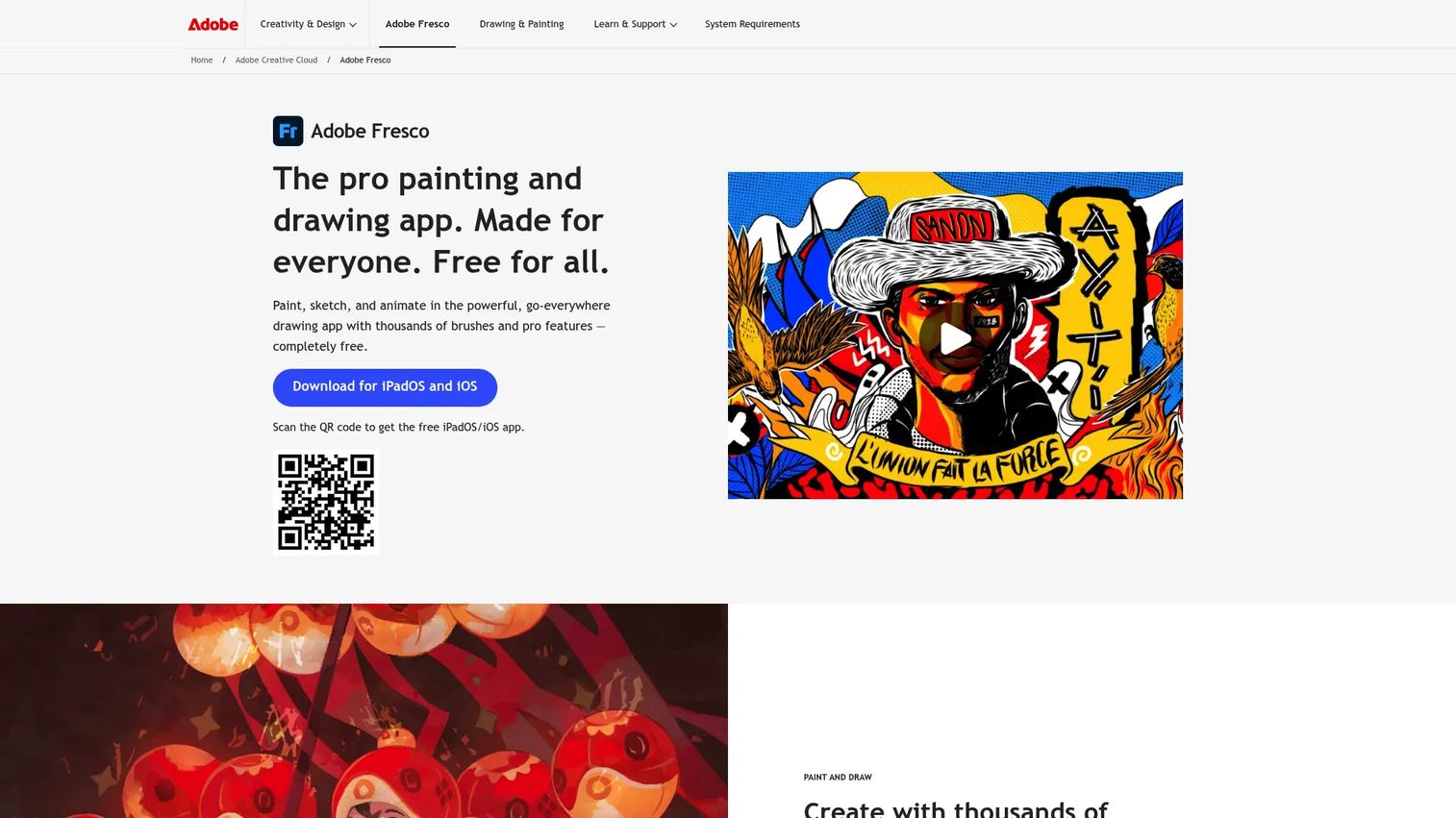 Adobe Fresco digital painting app for stylus and tablet interface