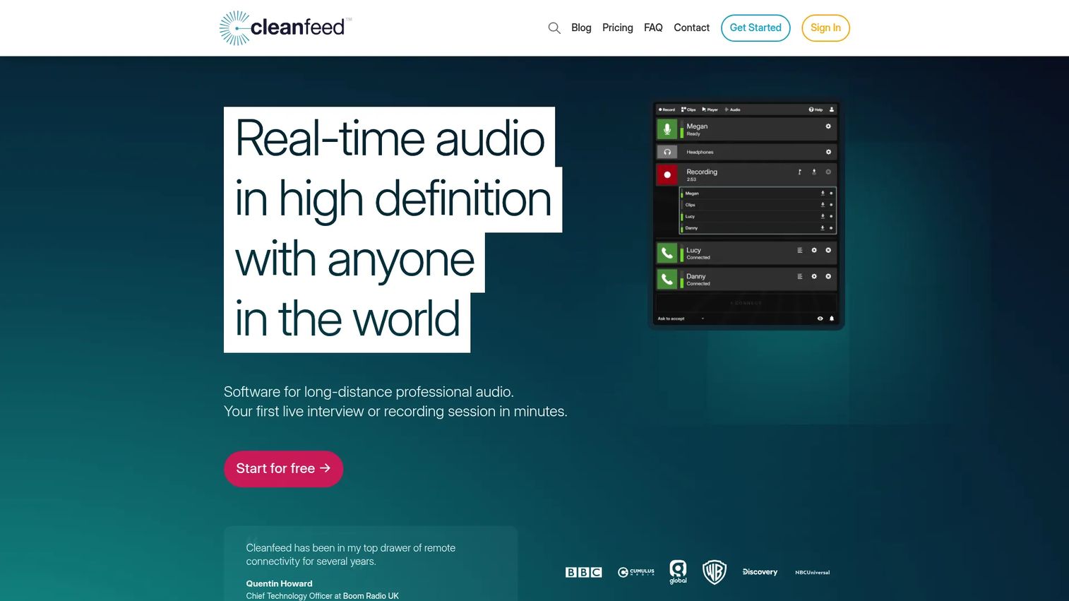 Cleanfeed browser-based remote audio recording software