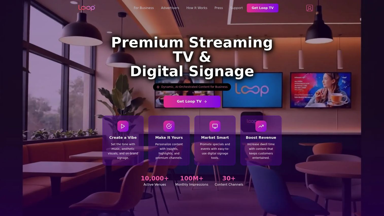 Loop TV business streaming platform homepage