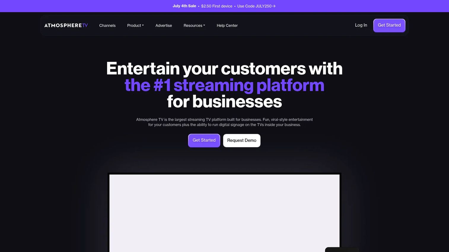 Atmosphere TV streaming service homepage