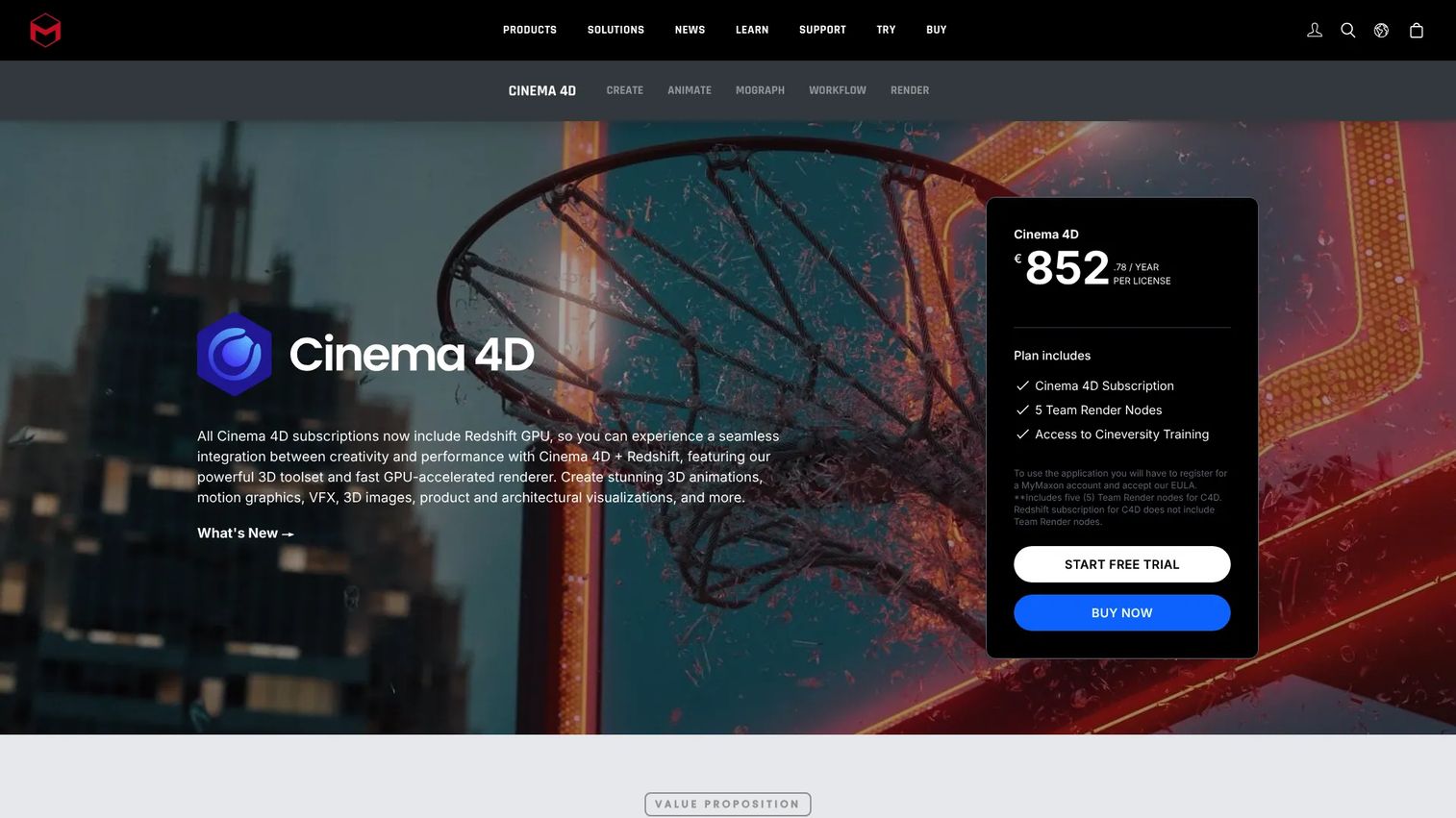 Cinema 4D 3D motion graphics software interface