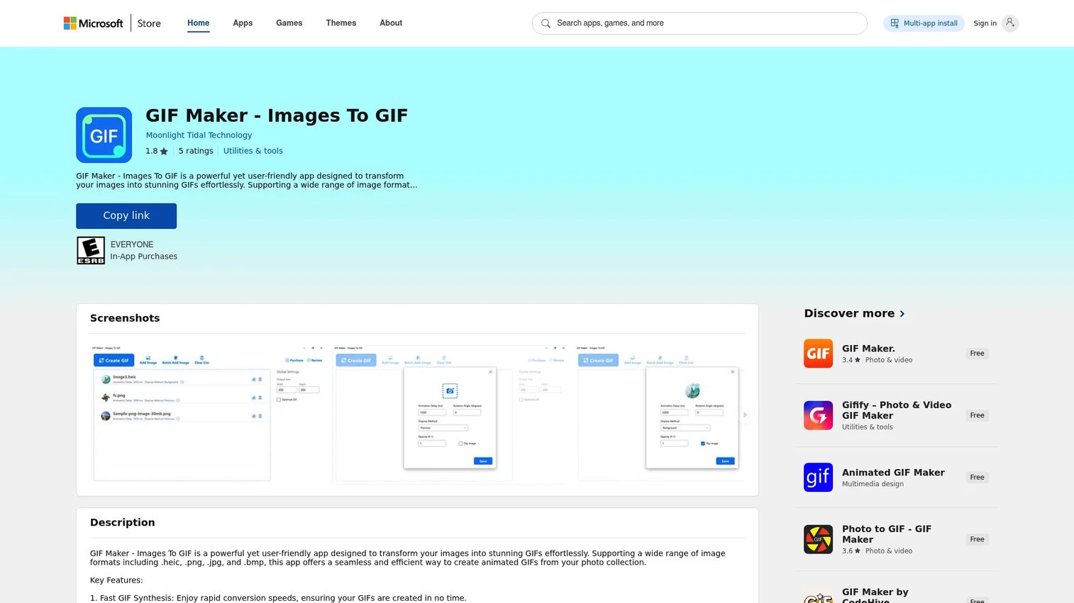 GIF Maker Windows app on the Microsoft Store