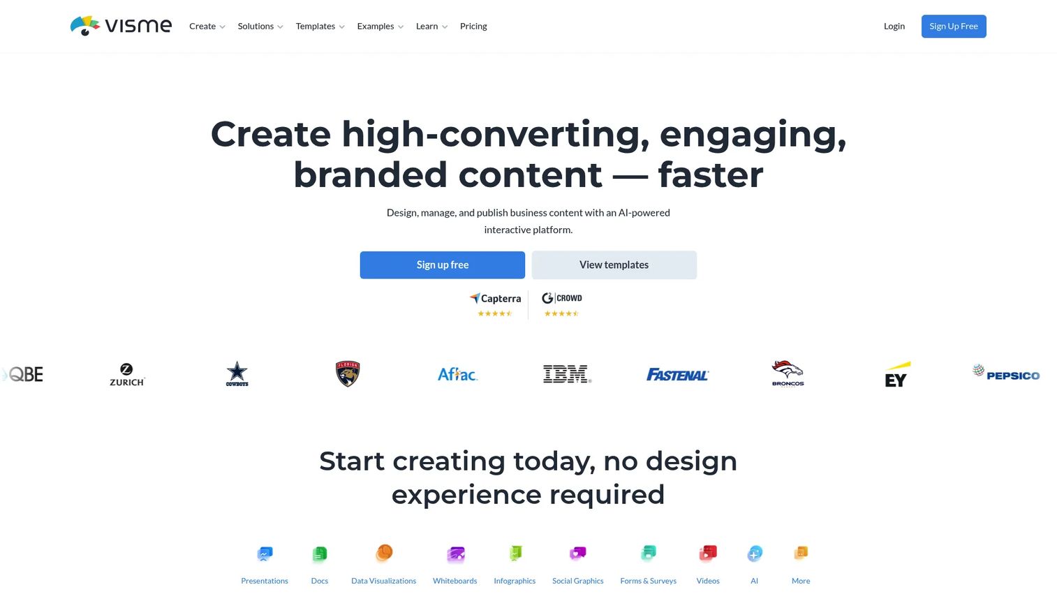 Visme visual content creation platform homepage