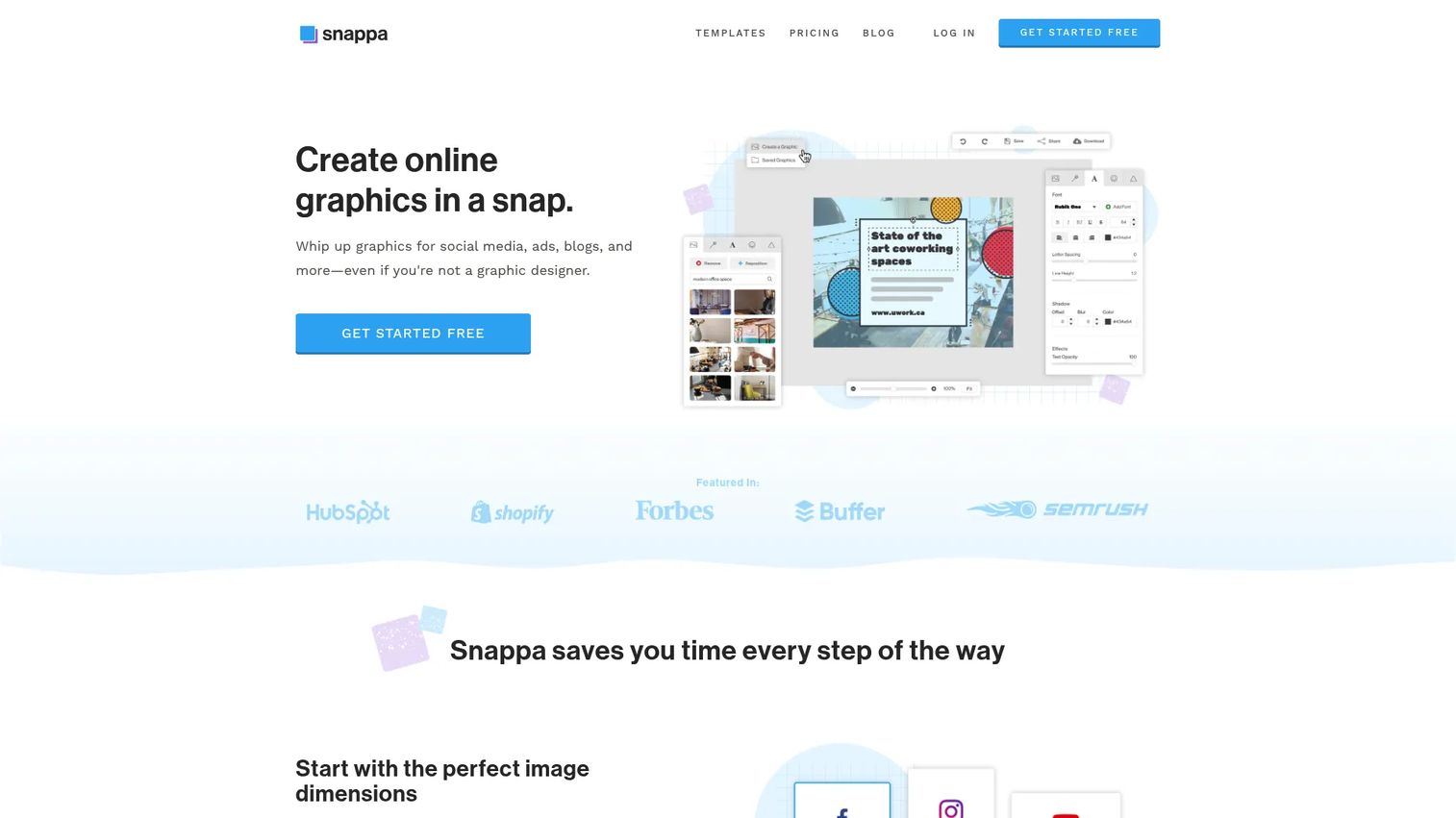 Snappa quick graphic design tool homepage
