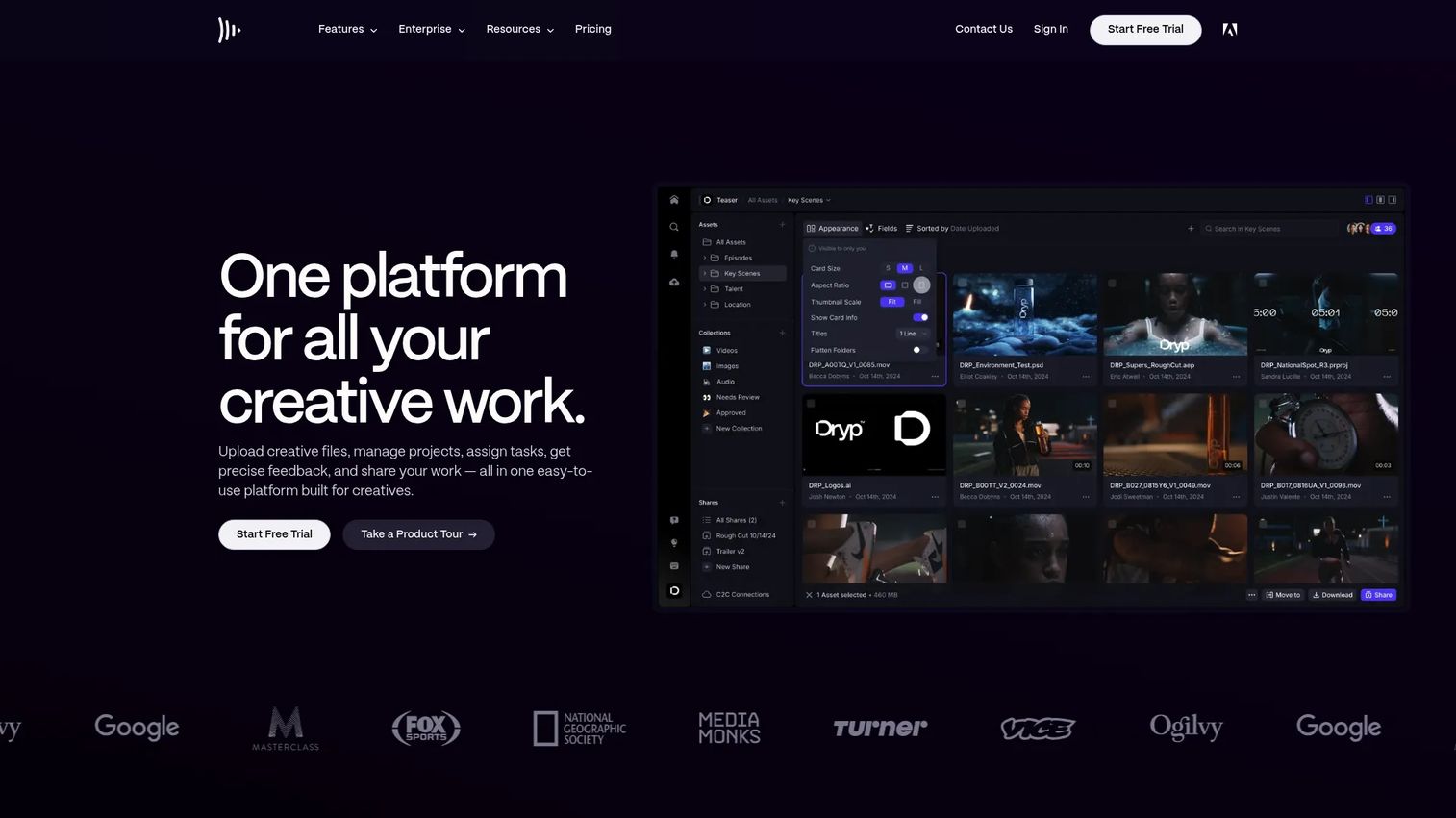 Frame.io review and collaboration interface