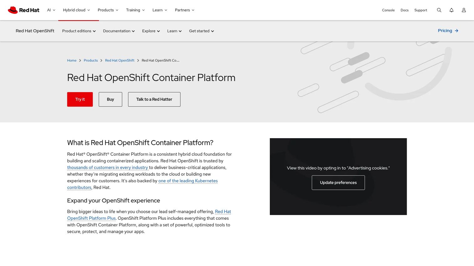 Red Hat OpenShift Container Platform console