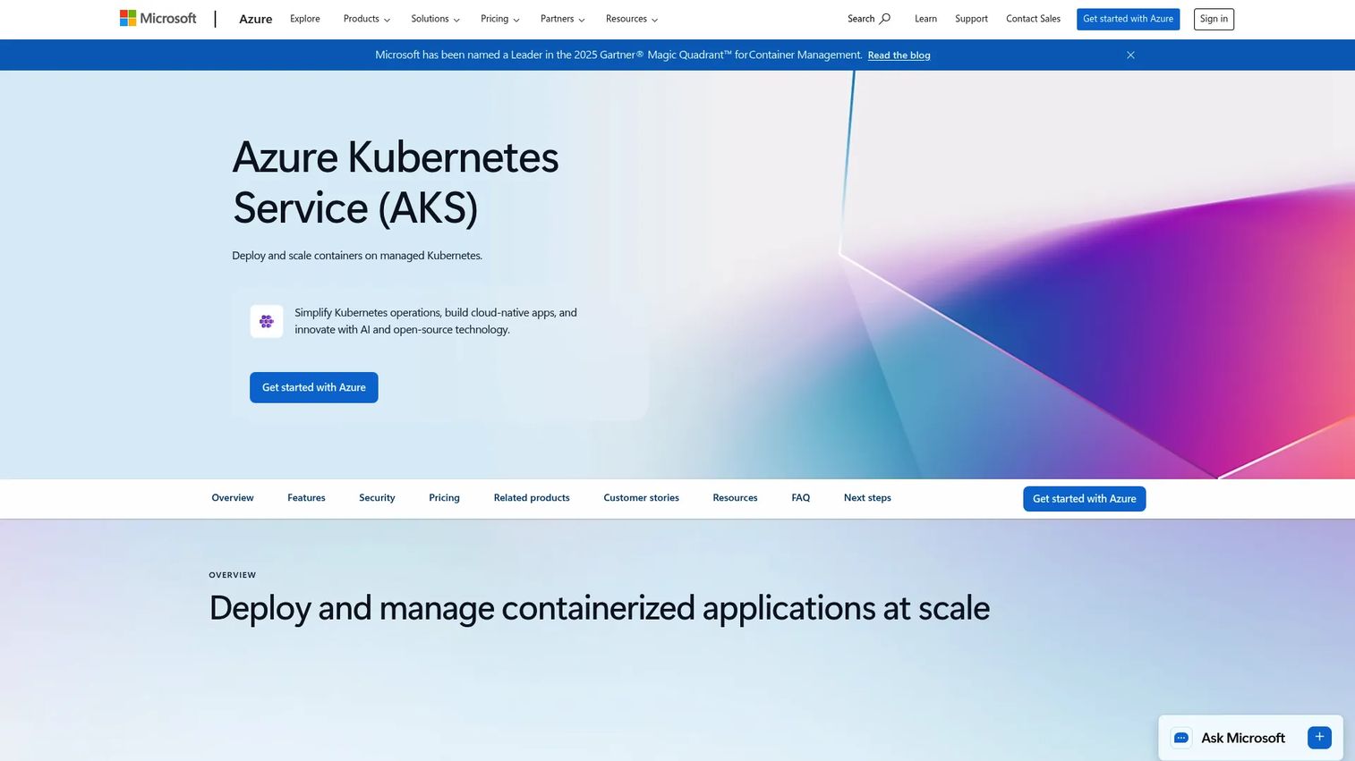 Azure Kubernetes Service management portal