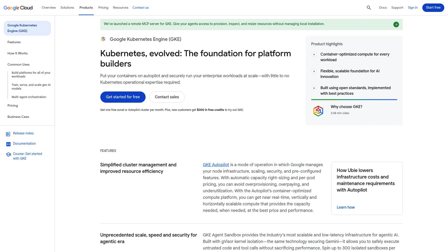 Google Kubernetes Engine cluster management view