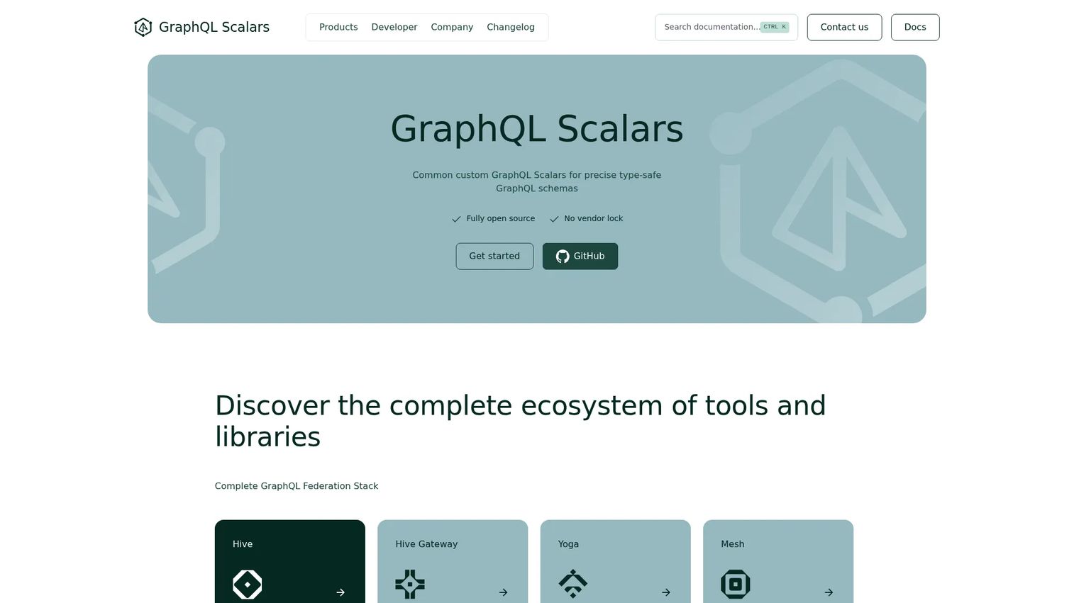 GraphQL Scalars homepage showing custom scalar type implementations