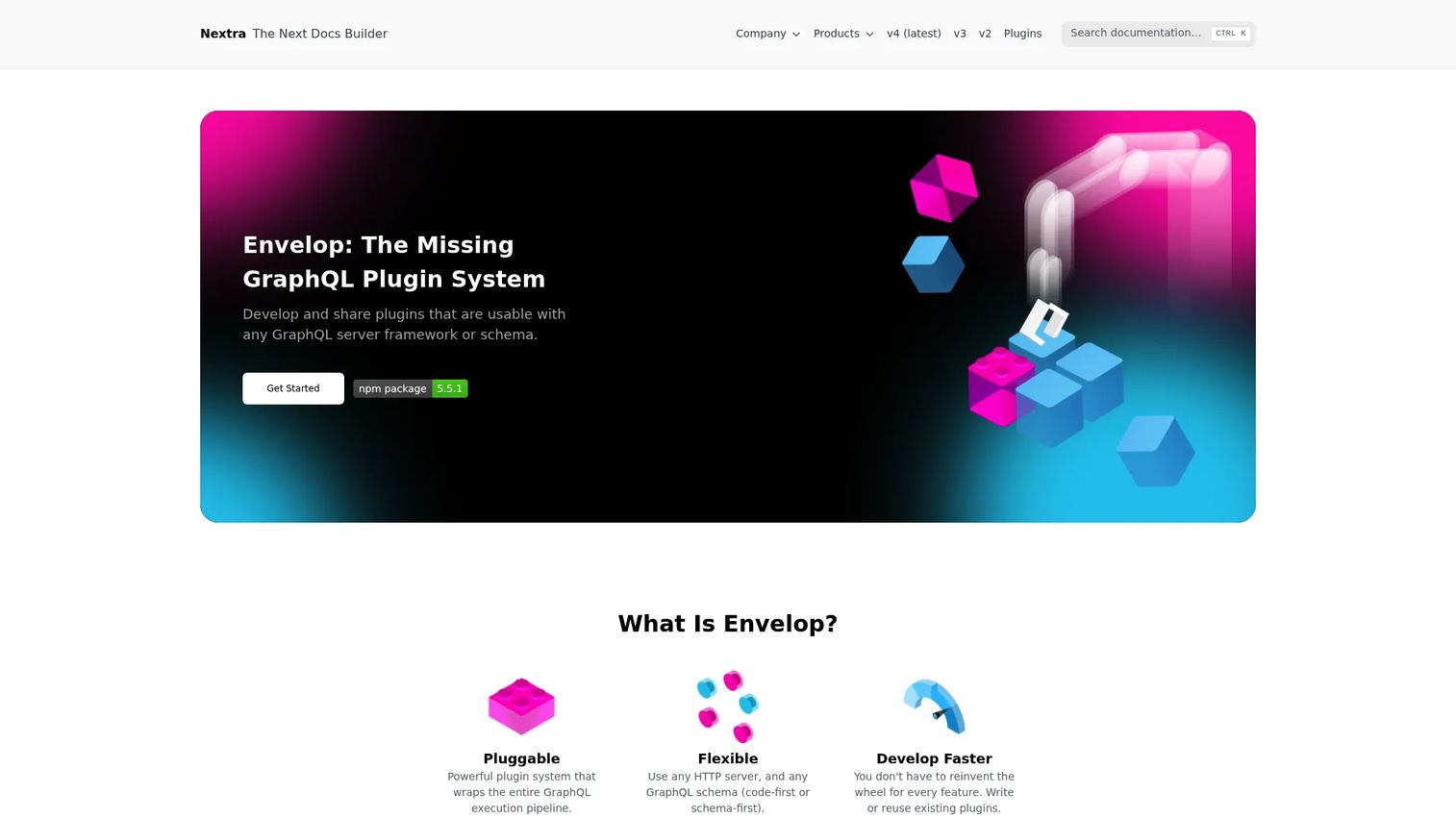 Envelop homepage showing the GraphQL plugin system for the execution layer